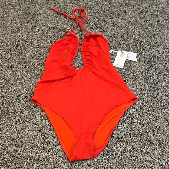 Good American Other - NWT Good American Women Bright Poppy One Swim Red Halter Swimsuit Sz 4/XL